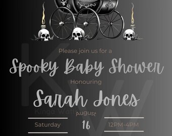 Spooky Pram Gothic Baby Shower Invitation | Editable Template | Halloween Baby Shower | Printable Goth Invite | Gender Neutral