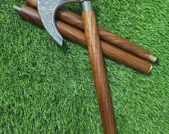 Canne-hache Norse Reaper Heritage, canne décorative à double tranchant d'inspiration viking, manche marron, objet de collection de luxe pour costume