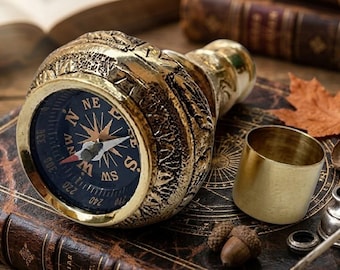 Poignée de canne en laiton de style vintage avec boussole nautique, embout décoratif