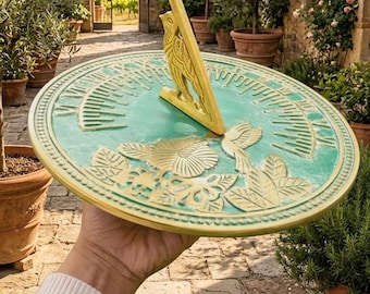 Cadran solaire de jardin en laiton massif aspect vintage, motif oiseau, 25 cm (10 pouces), décoration extérieure