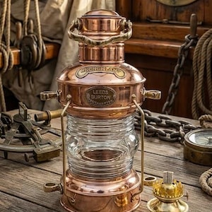 14" Morska latarnia okrętowa, lampa naftowa z mosiądzu i miedzi, kotwica