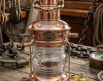 Lanterne nautique de 35,5 cm (14 pouces) en laiton et cuivre, motif ancre, idéale pour les bateaux. Lampe à pétrole.