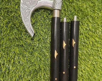 Canne-hache Norse Reaper Heritage, canne décorative à double tranchant d'inspiration viking, manche noir, objet de collection de luxe pour costume