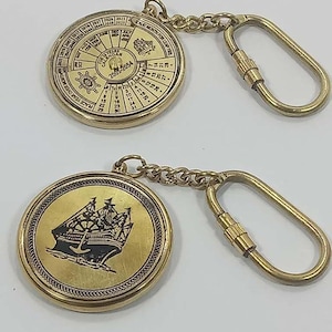 Nautical 100 Years Perpetual Calendar & World Timer Keychain Brass Keychain Key Ring Brass Finish 3 Inch