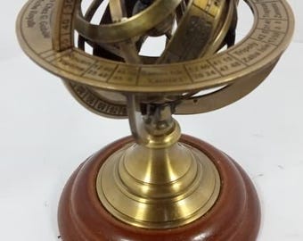 Sphère armillaire en laiton, astrolabe sur socle en bois, objet de collection, 5 pouces