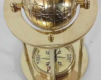 Globe de table nautique en laiton de 5 pouces avec boussole, finition laiton, objet de décoration de bureau