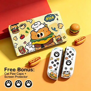 Cute Dog Food Nintendo Switch Case, Soft Silicone Protective Cover for Switch 2 OLED Switch, Split Dockable Case with Thumb Grips
