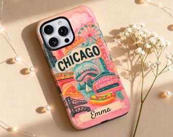 Chicago Collage Phone Case | Personalized City Landmarks | MagSafe Option | Travel Souvenir Gift for Her