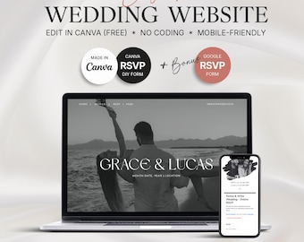 Elegant Canva Wedding Website Template with RSVP | Editable Digital Invite | Mobile Friendly Site