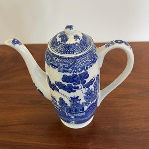 Blue Willow Ceramic Teapot with a Unique Tall Shape