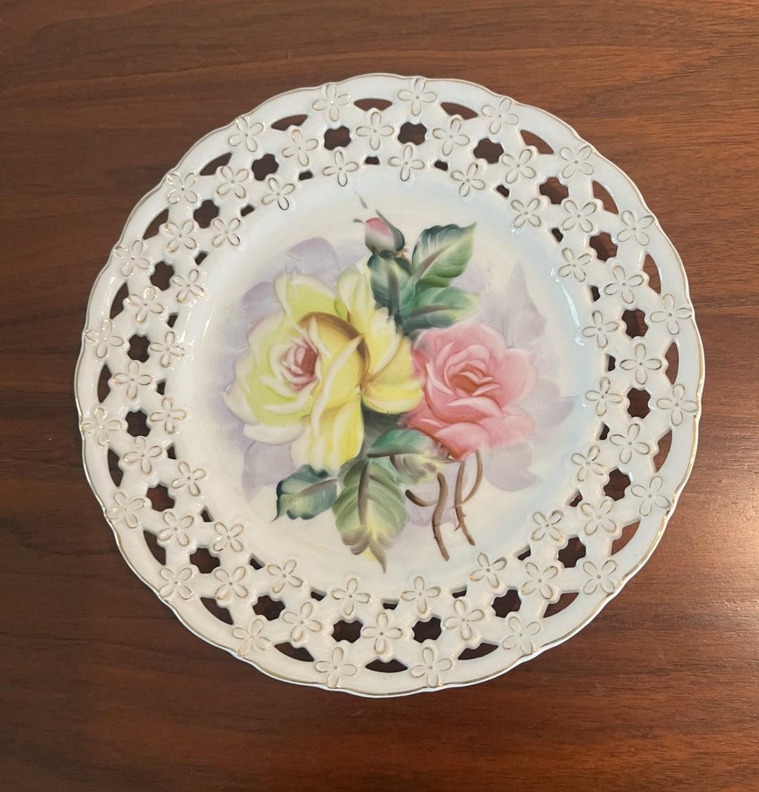 Lefton China Roses Vintage Lefton China Hand-painted Roses Decorative Plate With Lattice ...
