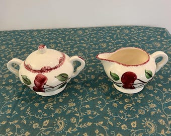 Blue Ridge Hand-Painted Ceramic Creamer and Sugar Set Crab Apple Pattern