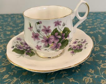 Royal Dover Bone China Teacup and Saucer with Violet Floral Pattern