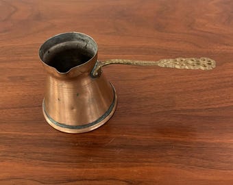 Vintage Copper Cezve Turkish Coffee Pot with a Decorative Handle