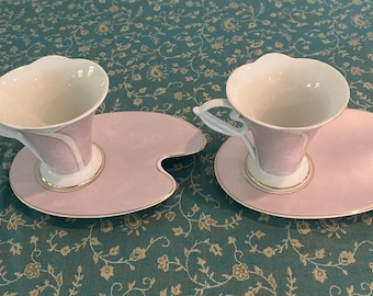 GNA Fine Porcelain Pink Cup and Saucer Set of 2