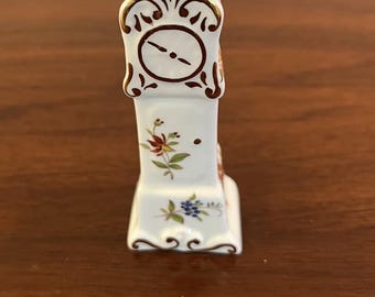 Miniature Bone China Grandfather Clock with Hand-Painted Floral Motif