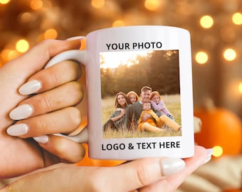 Custom Photo Coffee Mug, Personalized Text & Logo, Anniversary Gift