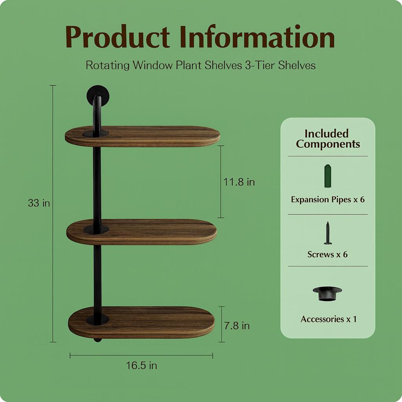 Rotating Window Plant Shelves 3-tier | Carbonized Wooden Window Shelf ...