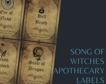 Witch Apothecary Labels, Shakespeare's MacBeth Song of the Witches, Magick Potion Ingredient Labels,  Halloween Labels, Printable Digital