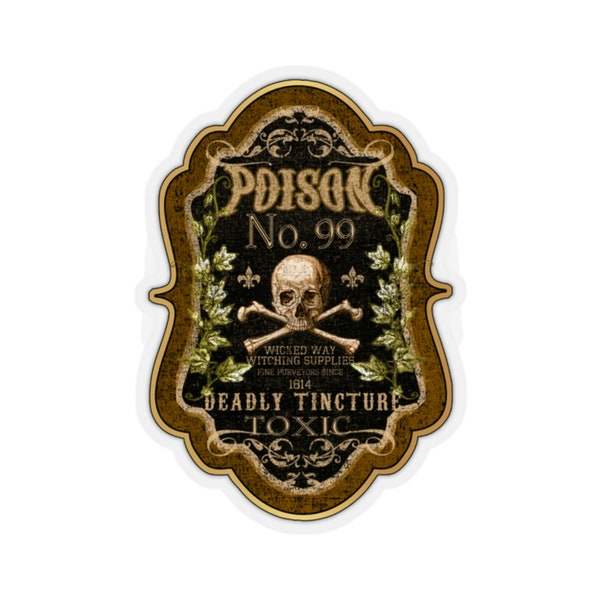 Vintage Poison Apothecary Bottle, Halloween Label Kiss-Cut Stickers