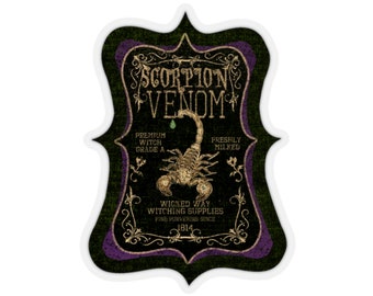 Scorpion Venom Vintage Halloween Sticker, Potion Label Apothecary Bottle, Kiss-Cut Stickers