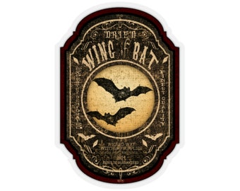 Bat Wing Vintage Halloween Apothecary Bottle, Poison Label Kiss-Cut Stickers