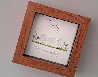 Handmade Sea Glass Birds Artwork, Family Quote Decor, Scottish Coast Foraged Sea