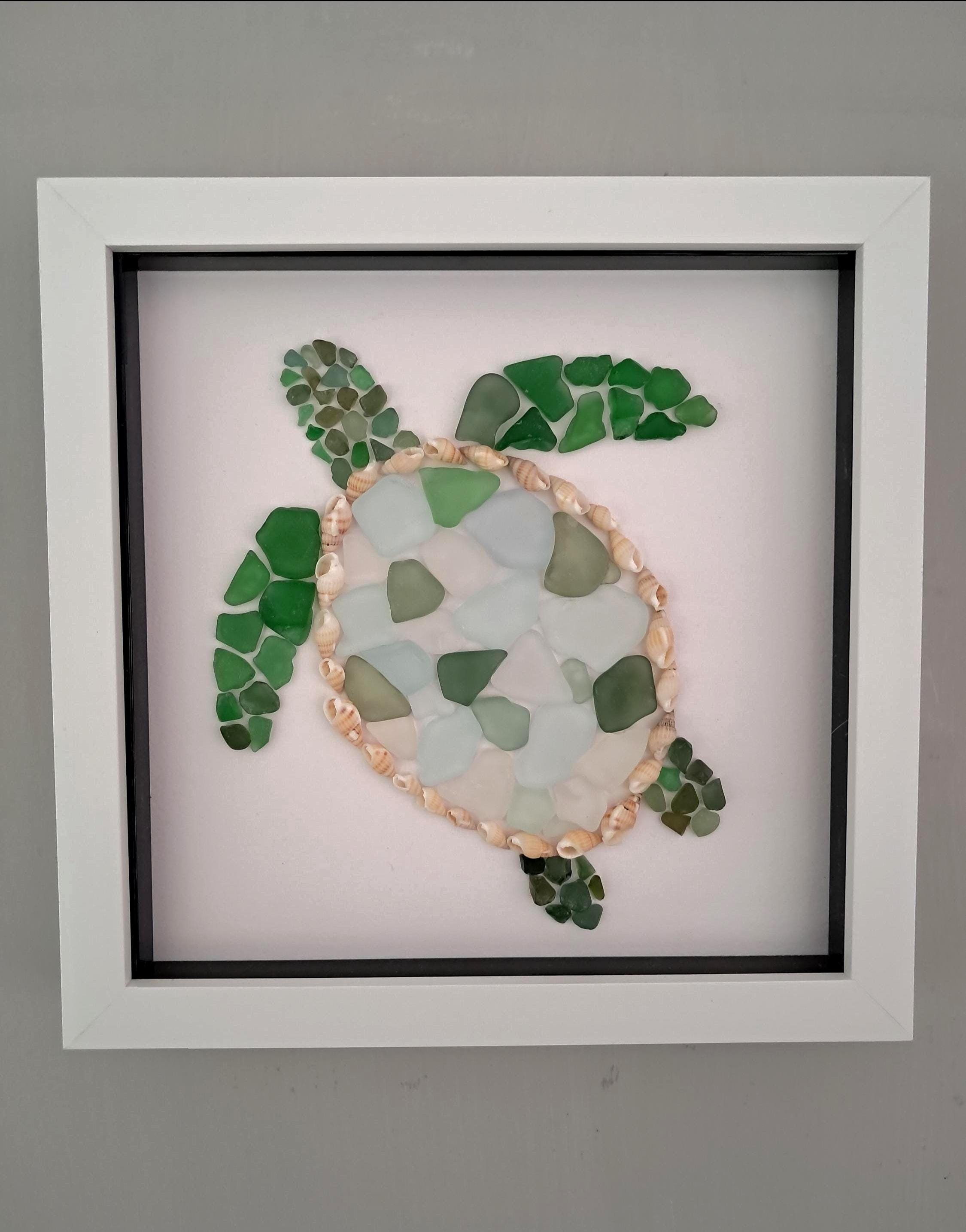 Handmade Scottish Sea Glass Turtle Wall Art - Framed Coastal Decor. Reserved.