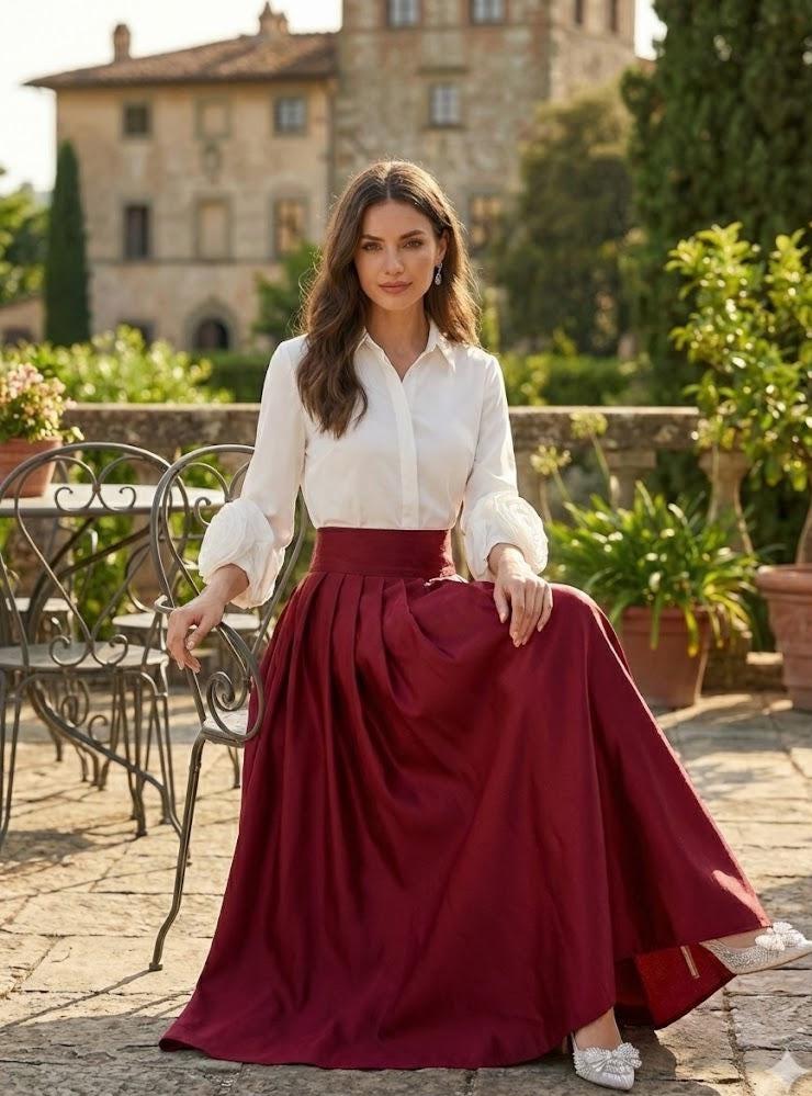 Jupe Midi Femme Lin Blanc - Saks Fifth Avenue - Taille M - Taille Élastiquée