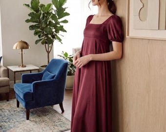 Robe de soirée longue en soie vintage pour femme, robe de bal taille empire, robe de soirée en soie régence inspirée de Bridgerton