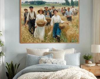 Ernte Feld Wand Kunst Bauern sammeln Weizen Landschaft Landschaft Gemälde