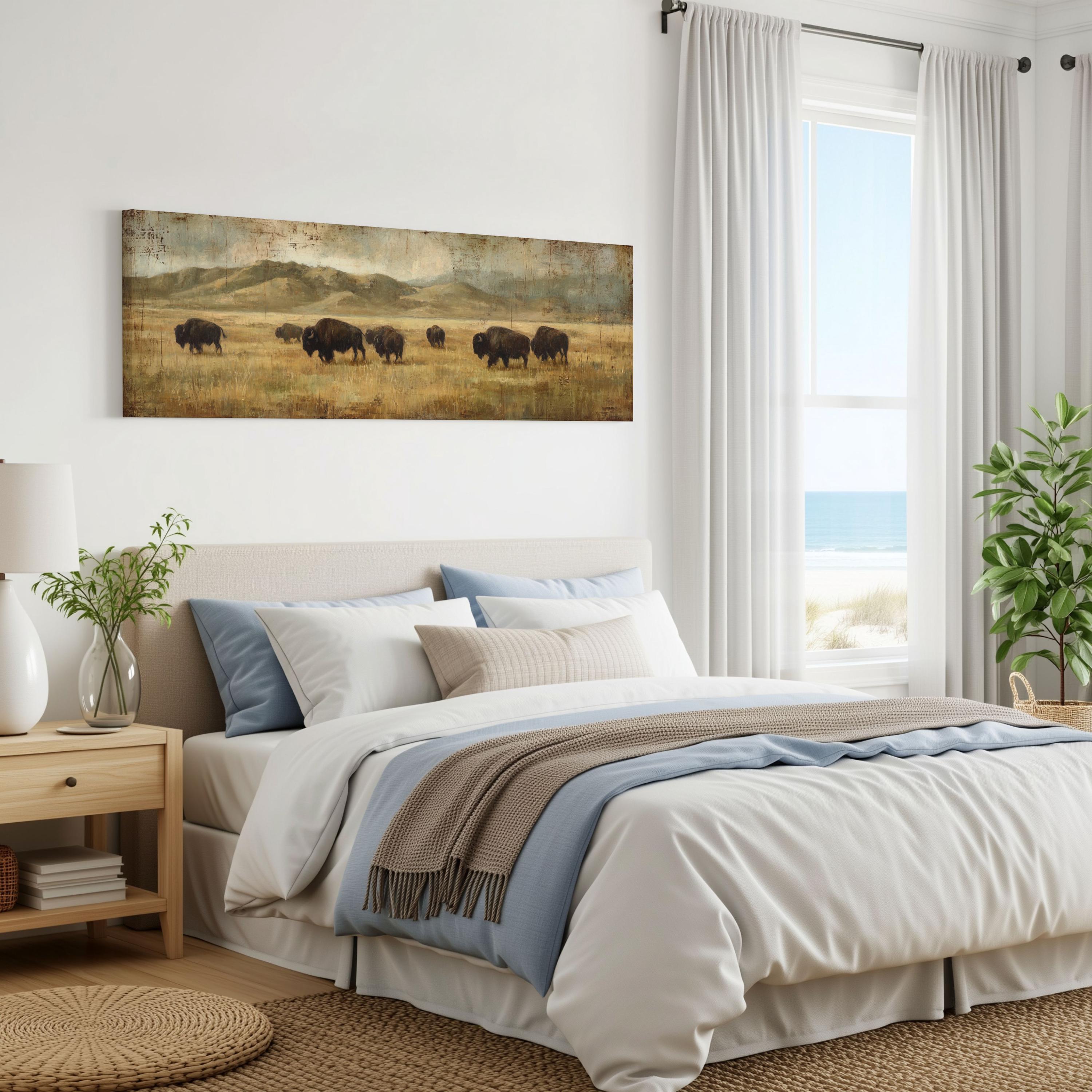 Buffalo Herd Wall Art Prairie Bison Landscape Field Western Nature ...