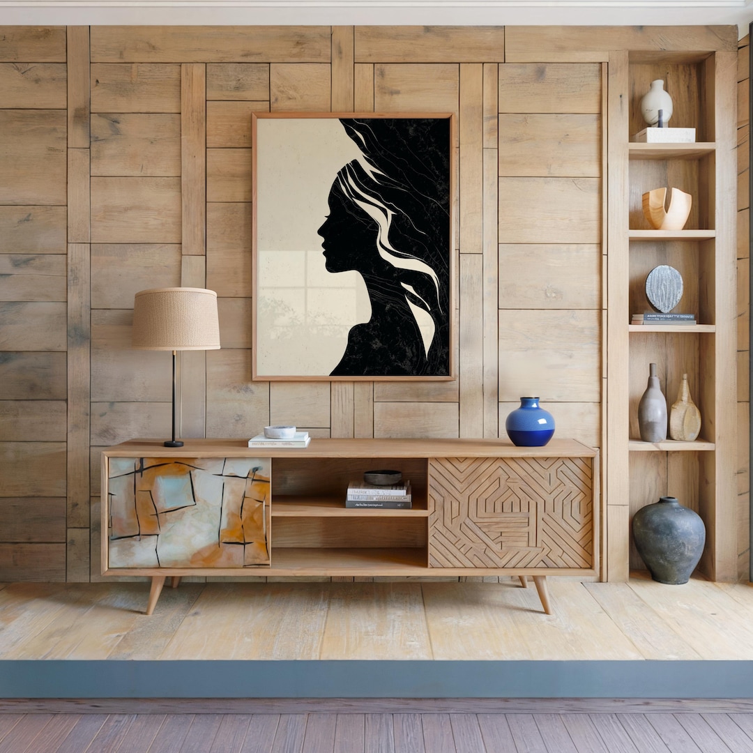 Minimalist Woman Wall Art Abstract Female Silhouette Modern Black Beige ...