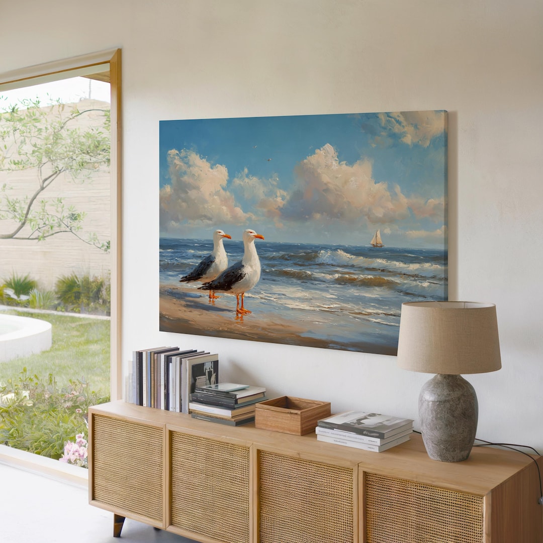 Seaside Seagulls Wall Art Coastal Ocean Beach Landscape - Etsy