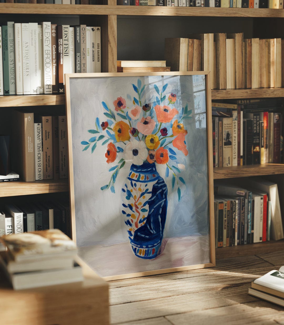 Floral Wall Art Blue Vase Bouquet Colorful Flowers Still Life Painting ...