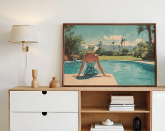 Midcentury Poolside Wall Art Retro Summer Landscape Stylish Vintage Palm Springs Scene