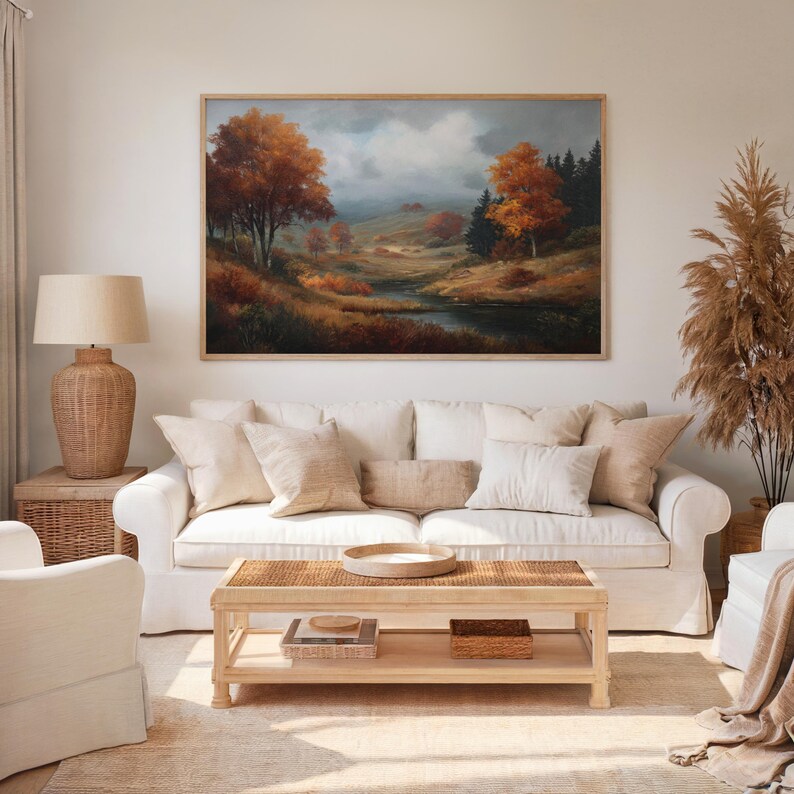 Autumn River Landscape Wall Art Canvas or Poster, Moody Fall Forest ...