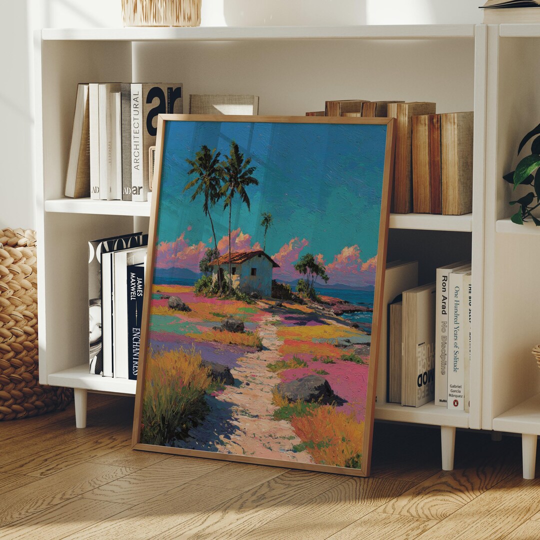 Tropical Landscape Wall Art Coastal Palm Trees Colorful Island Painting ...