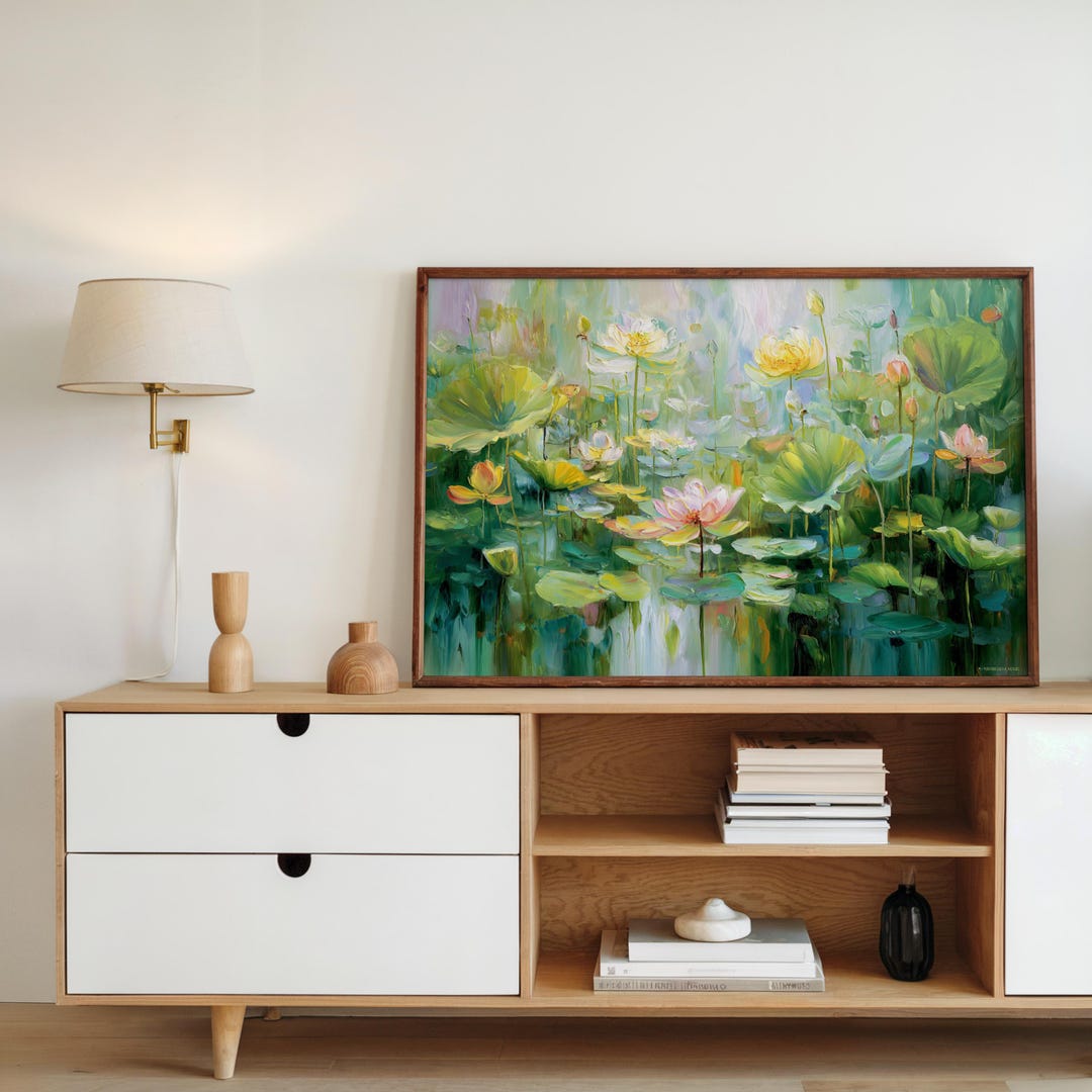 Lotus Pond Wall Art Water Lily Garden Botanical Nature Landscape ...