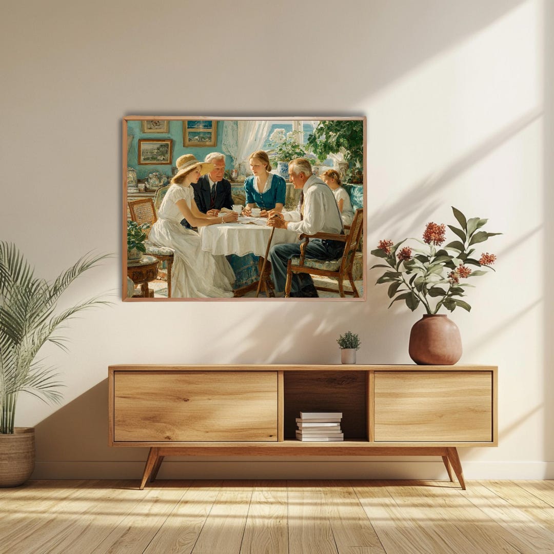 Family Gathering Wall Art Vintage Tea Room Impressionist Interior Scene ...