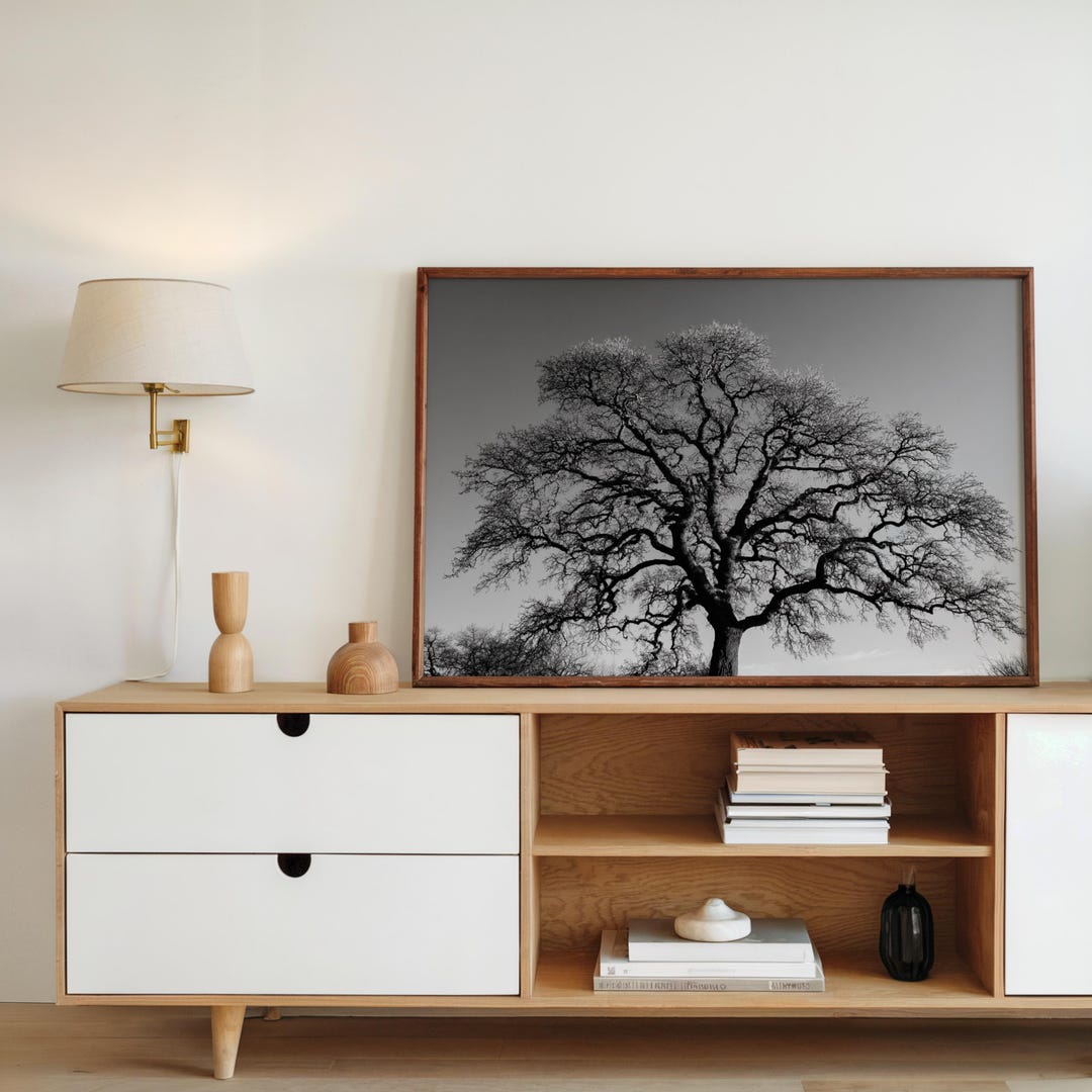 Black White Tree Wall Art Silhouette Branch Landscape Nature Monochrome ...