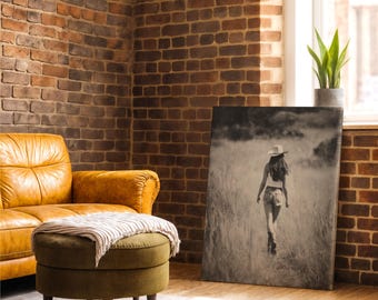 Western Cowgirl Wall Art Vintage Country Woman Field Photography Rustic Ranch Decor