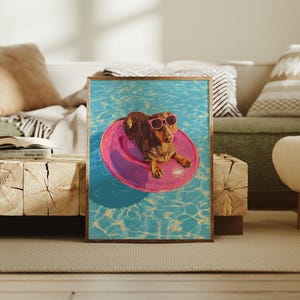 Dog Pool Float Wall Art Summer Relaxation Pet Animal Funny Artwork