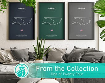 Miami Racing Circuit Wall Art – Minimal Track Poster for Gaming Room & Office