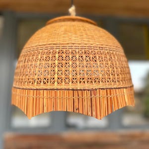 bohemian rattan bamboo lampshade 1970 vintage