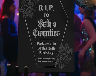 Gothic RIP to My Twenties Birthday Welcome Sign: Customizable Template (Digital Download)