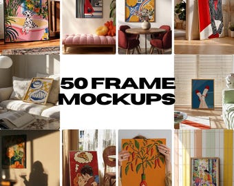 50 Frames Mockup Gallery, Gallery Wall Template, Poster Mockup with Person, Art Gallery Mockup, Multi Poster Mockup, Wall Art Mockup Gallery