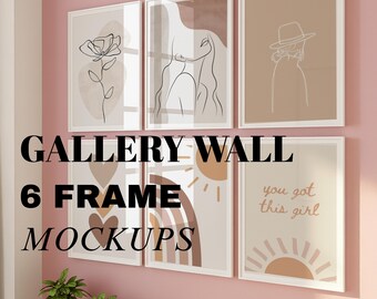 6 Frame Mockups Gallery Wall Mockup, Frame Mockup bundle, 6 Frame Mockups PSD,  Art Gallery Mockup, Wall Art Mockup Gallery