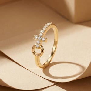 Dainty Pavé Cross Ring 925 Sterling Silver, Gold Plated CZ Cross Ring, Minimal Faith Ring, Stackable Religious Jewelry Gift
