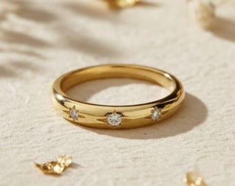 Dainty Starburst Ring: Silver Dome Ring, Celestial Jewelry, Multi Stone Ring